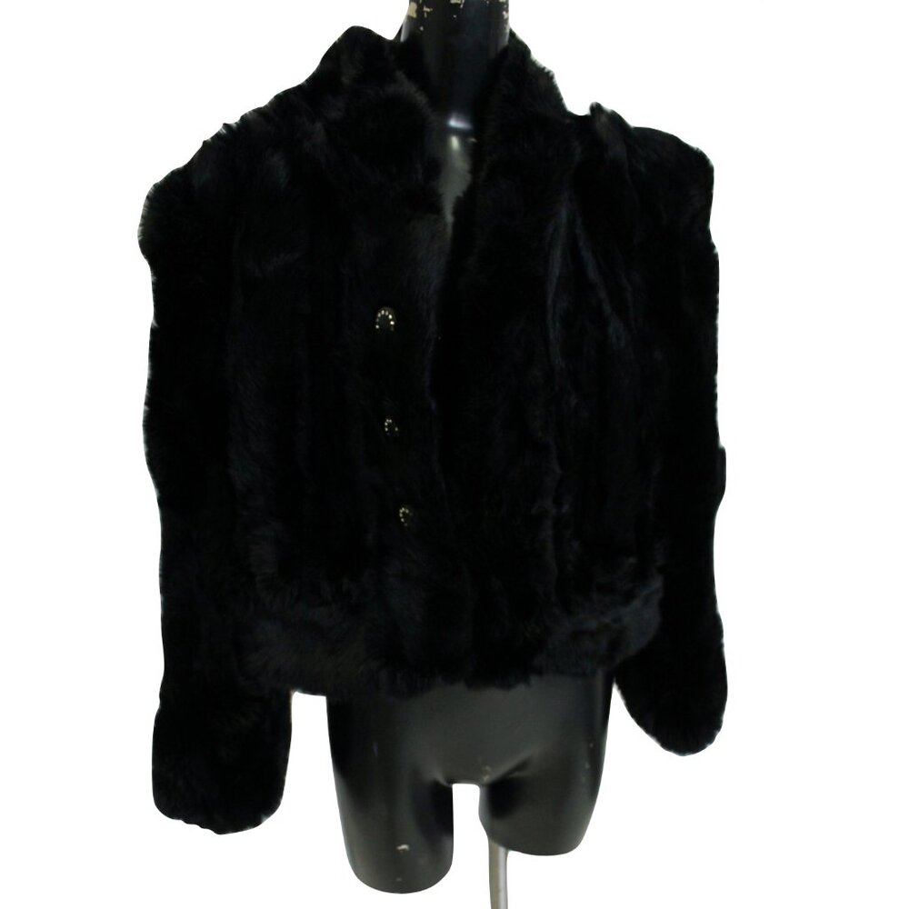 Polo Norte 100% Rex Rabbit Genuine Fur Black Jacket Small/Medium EUC